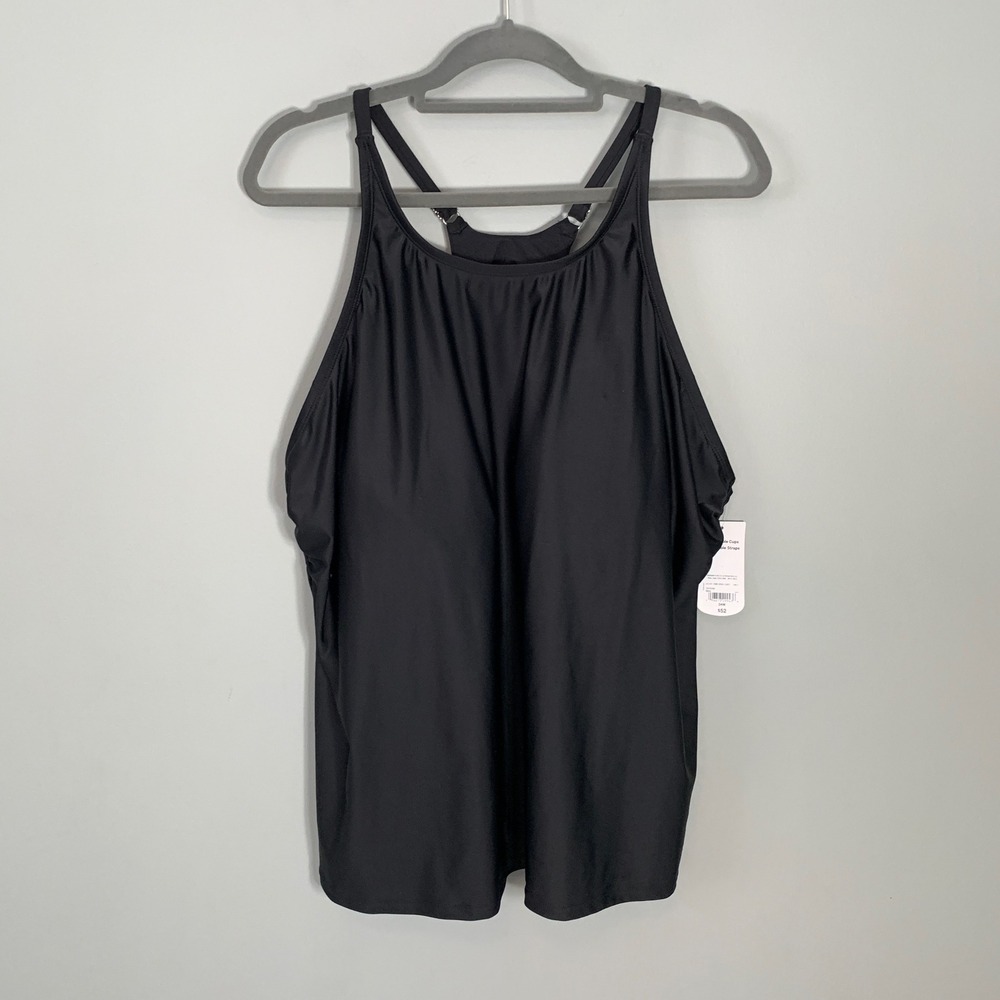 NEW Xersion Womens Plus 24W Black High Neck Tankini Top Adjustable Straps